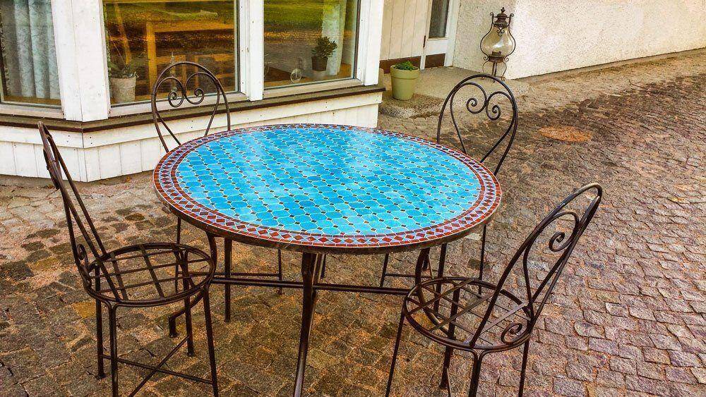 mosaikbord turkosblå & rött