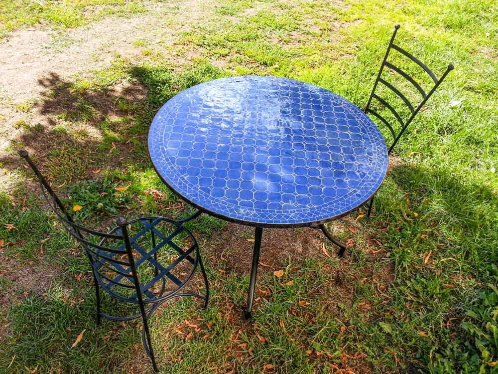 Ljusblå Mosaikbord Ø: 100 cm